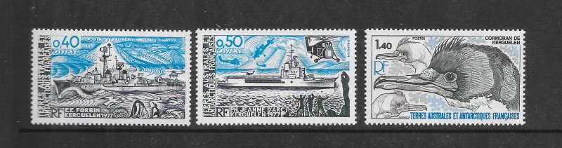 FRENCH SOUTHERN ANTARCTIC TERRITORIES #77-79 SHIPS & BIRD  MNH