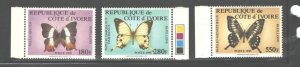IVORY COAST 1995  BUTTERFLIES  #1981A - 1981C MNH. Scott $56.50