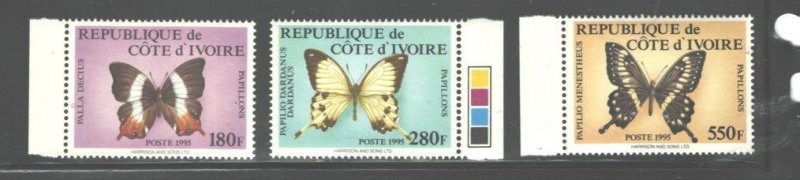 IVORY COAST 1995  BUTTERFLIES  #1981A - 1981C MNH. Scott $56.50