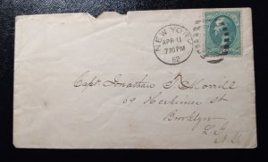 US Scott #207 Postal Cover 1882 Cancelled NYC To Brooklyn NY F-VF