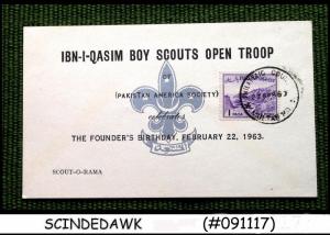 PAKISTAN - 1963 IBN-IQASIM BOY SCOUTS OPEN TROOP SPECIAL CARD WITH CANCELLATION