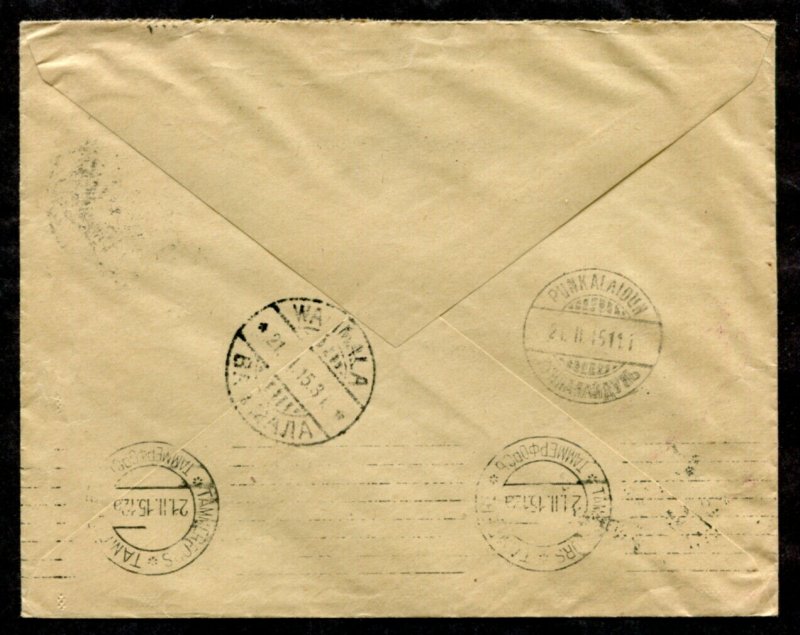 p375 - FINLAND 1915 CENSORED Cover. HELSINGFORS to PUNKALAIDUN