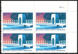 USA Sc. 3862 37c World War II Memorial 2004 MNH plate block