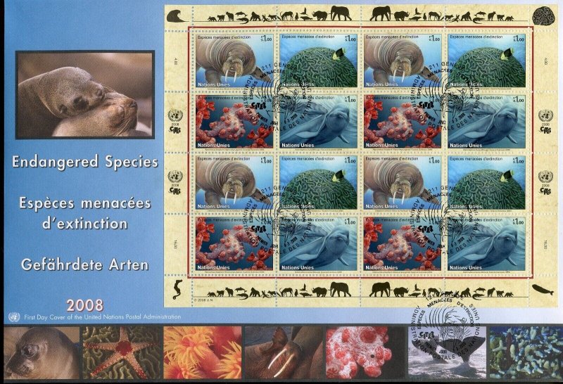 UNITED NATIONS 2008 ENDANGERED SPECIES SHEETS  ON  THREE  FDCS BY RORIE KATZ