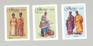 Ghana #1055-1057 Costumes 3v Imperf Proofs