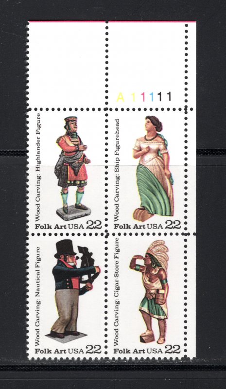 US #2243a,  Plate # Block, VF, MNH, Woodcarved Figurines, CV $3.75 ..... 6785907
