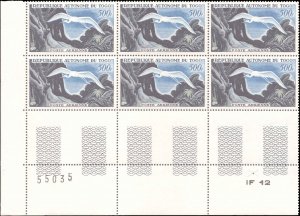 Togo #C22-C25, Complete Set(4), Plate Blk of 6, 1957, Birds, Never Hinged