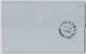 Ceylon 1841 COLOMBO POST FREE Stampless Folded Cover FL to Kandy