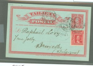 Chile  1907 2c red on greenish blue Used from Sigua to Belgium