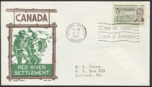 1962 #397 Red River Settlement FDC Cachet Craft/Ken Boll Cachet Ottawa
