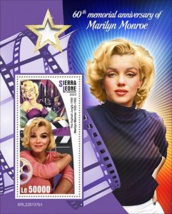 Sierra Leone - 2022 Actress Marilyn Monroe - Stamp Souvenir Sheet - SRL220137b1