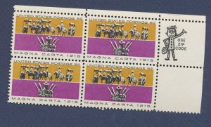 USA - Scott 1265  - MNH UR ZIP block - Magna Carta