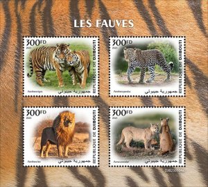 DJIBUTI - 2023 - Big Cats - Perf 4v Sheet - Mint Never Hinged