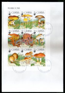 Gambia 1994 Mushrooms Plant Fungi Sc 1588 Sheetlet of 9 on FDC # 9456