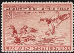 US #RW13 $1 Red Brown  Duck Stamp MINT NH SCV $50.00