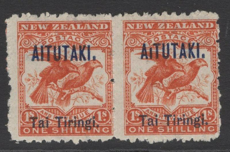 AITUTAKI SG7bvar 1903 1/- BRIGHT RED BROKEN I IN AITUTAKI MTD MINT IN PAIR