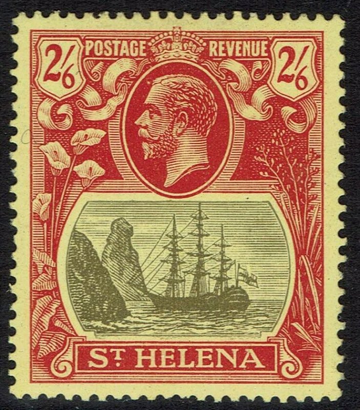 ST HELENA 1922 KGV SHIP 2/6 TORN FLAG VARIETY WMK MULTI CROWN CA 