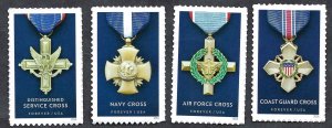 United States #5065-68 Forever (47¢) Service Cross Medals (2016). 4 singles. MNH