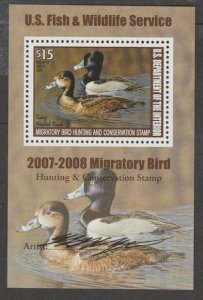 U.S. Scott Scott #RW74b Duck Stamp - Mint NH Souvenir Sheet - Signed by Artist