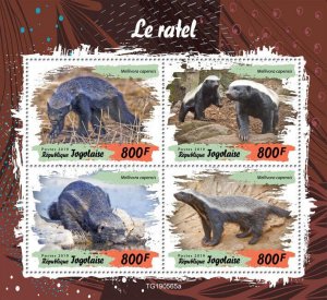 Togo 2019 MNH Wild Animals Stamps Badgers Honey Badger Ratel 4v M/S