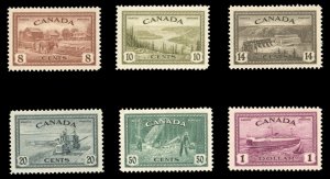 Canada #268-273 Cat$98.75, 1946 8c-$1, complete set, never hinged