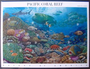 US #3831, 37c Pacific Coral Reefs, Sheet, VF mint never hinged, fresh   STOCK...