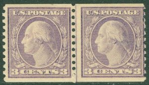 EDW1949SELL : USA 1918 Scott #494 Coil Line pair. Average-Fine, Mint NH Cat $160