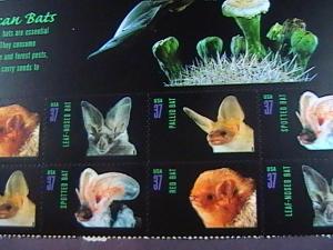 U.S.# 3661-3664(3664a)MINT/NH-PLATE# BLOCK OF 8-WITH LABEL--AMERICAN BATS --2002