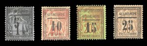 French Colonies, Guadeloupe #6-9 Cat$139.50, 1889 Surcharges, set of four, hi...