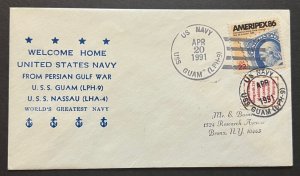 Naval Cover - USS  GUAM LPH-9 APR 1991 PERSIAN GULD WAR WELCOME HOME Navy Cachet