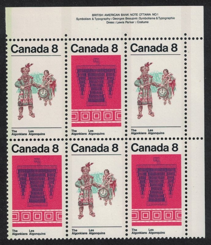 Canada Algonkians Canadian Indians Corner Block of 6 1973 MNH SC#568-569a