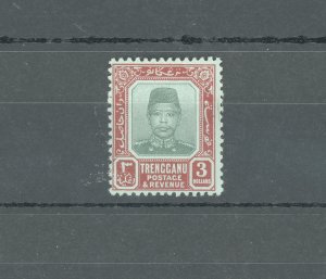 1910 Malaysian States, Trengganu, Stanley Gibbons #16 - $3 green and red - paper