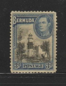 BERMUDA #121A  1938  3p KING GEORGE VI & ST. DAVIDS LIGHTHOUSE   F-VF  USED  c