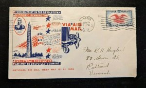 1938 Bennington Vermont National Airmail Week Airmail Cover to Rutland Vermont