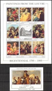 Ghana 1993 Art Paintings Louvres sc. 1525/6 Sheet + S/S MNH