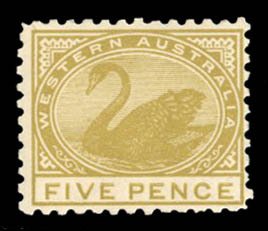 Western Australia #94 Cat$40, 1905 5p olive bister, hinge remnant, pencil not...