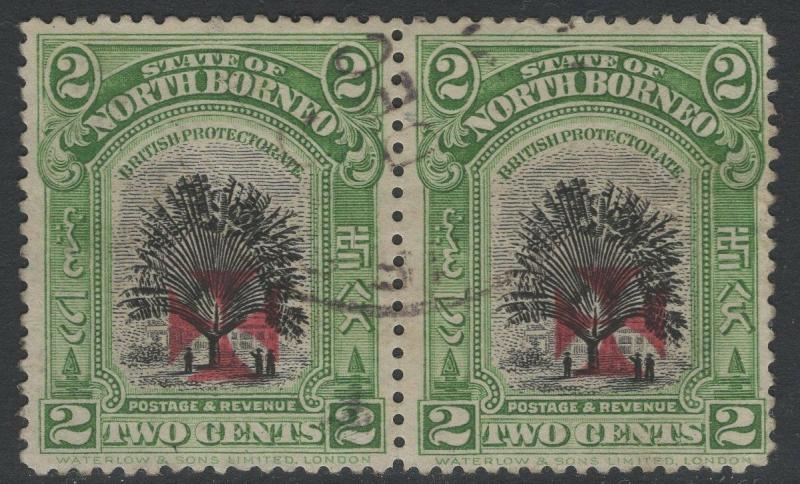 NORTH BORNEO SG203b 1916 2c GREEN p141½-15 USED PAIR