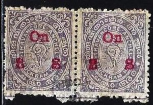 INDIA - TRAVANCORE ANCHEL - OVER PRINT ON S S USED PAIR - INDIA059DTA16