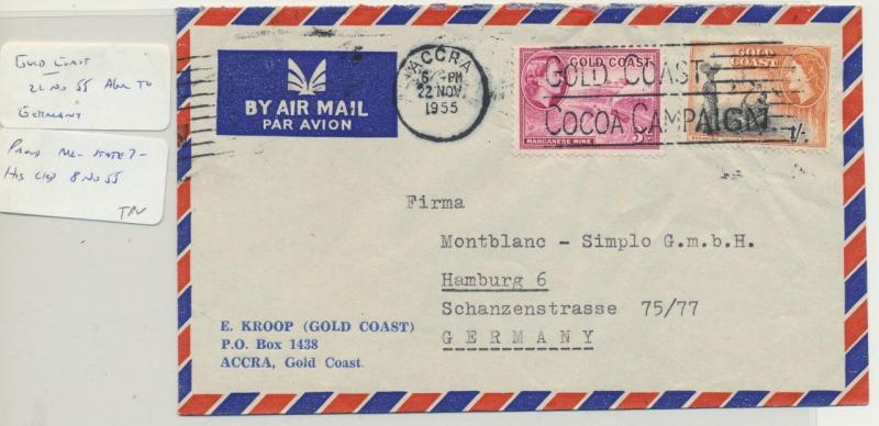 GOLD COAST TO GERMANY 1955 AIRMAIL COVER, 1sh3d RATE(SEE BELOW