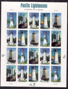 USA-Sc#4146-50- id11-unused NH sheet-Pacific Lighthouses-2007-