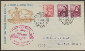 8/2/1954 Cover Madrid Spain Inaugural Flight Iberia Airlines to NY Registered