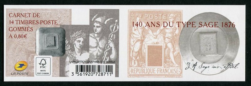 HERRICKSTAMP NEW ISSUES FRANCE Sc.# 5118a 140 Years Sage Type Stamps Booklet.