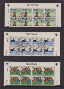 Faroe Islands  #45-47 cancelled  1979  children`s drawings in blocks of 8