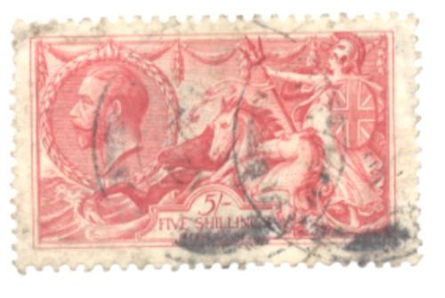 Great Britain Sc 180 1919 5/ G V & Seahorse stamp used