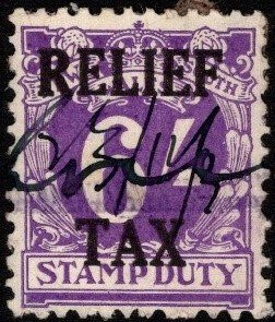 1930 New South Wales (Australia) Revenue 6 Shillings Relief Tax Used