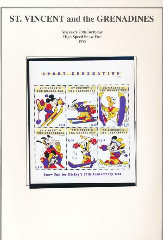 DISNEY ST VINCENT GRENADINES 2660-2665 MINT NH MICKEY'S 70TH BIRTHDAY