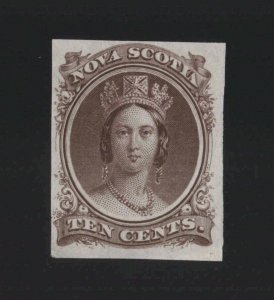 Nova Scotia Sc #12TCx (1860-3) 10c yellow brown Queen Victoria Plate Proof