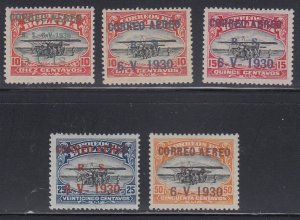 Bolivia 1930 Airpost 5c to 50c Zeppelin Overprints. VLM Mint. Scott C11 to C16