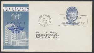1955 #354 UN-ICAO FDC Caneco Cachet Ottawa