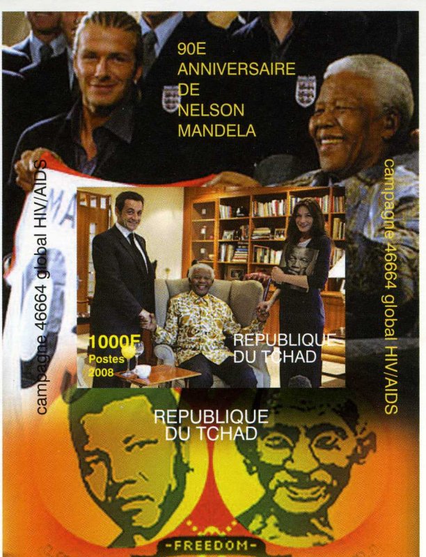 Chad 2008 MANDELA BIRTHDAY PRESIDENT SARKOZY DeLuxe s/s Imperforated Mint (NH)#2